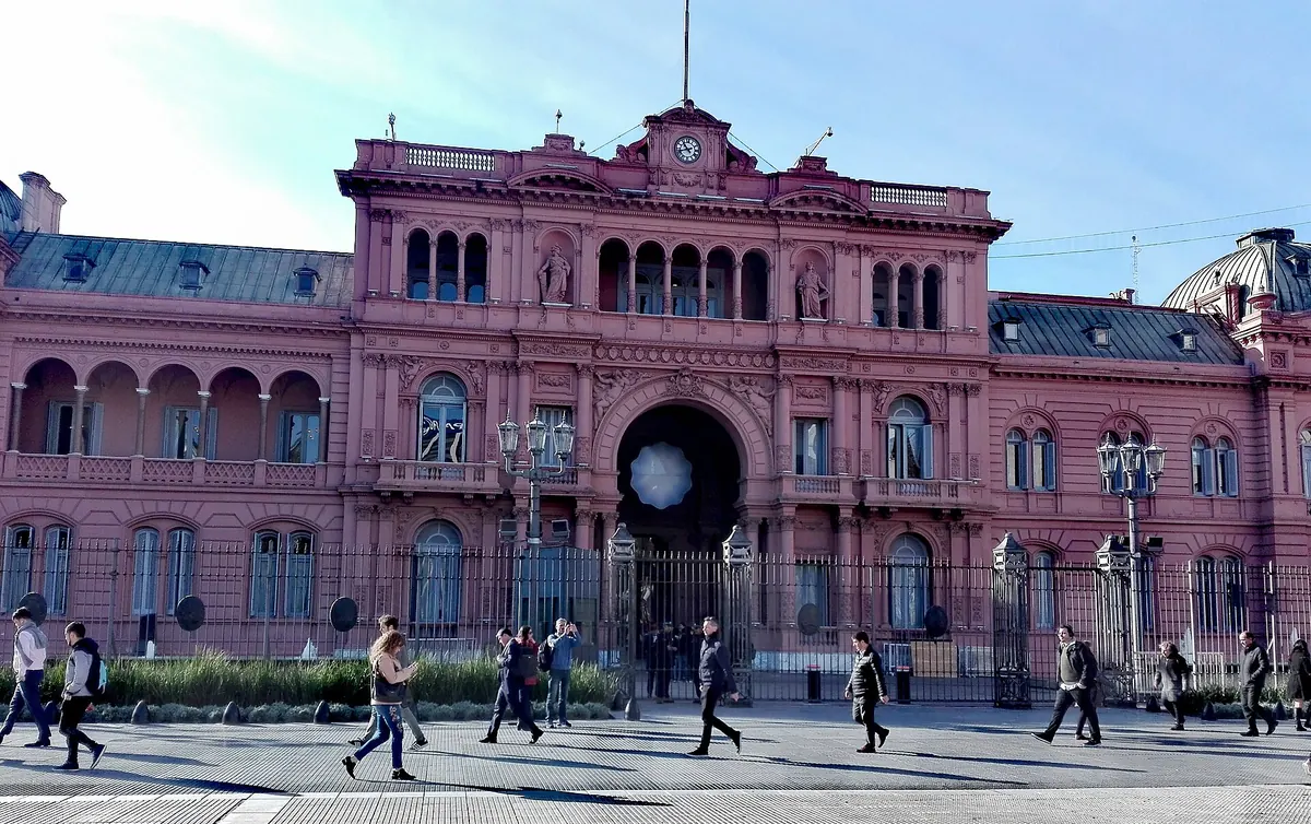 Pink facade of the Casa Rosada presidential palace in Buenos Aires
